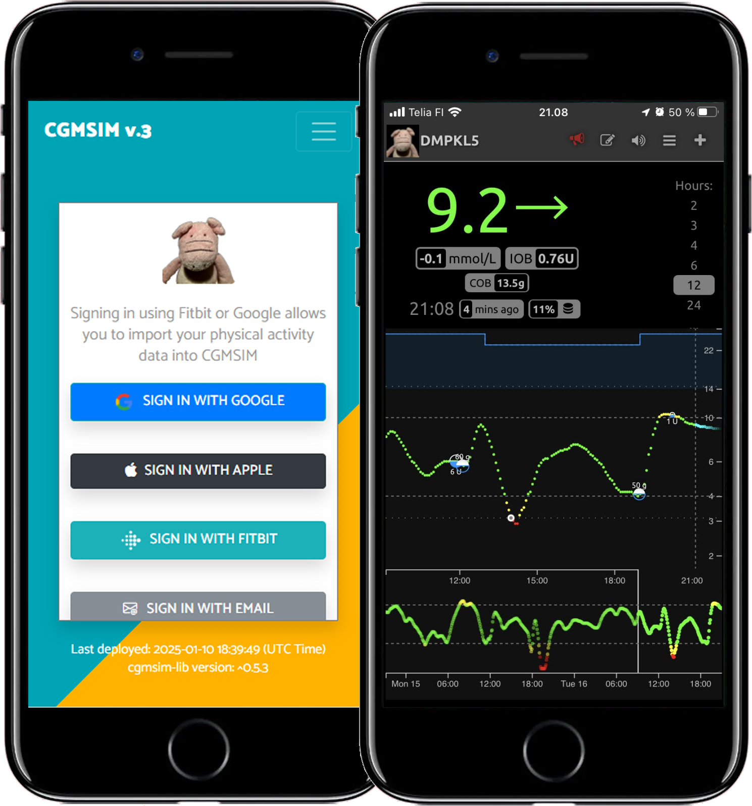 CGMSIM app on mobile device